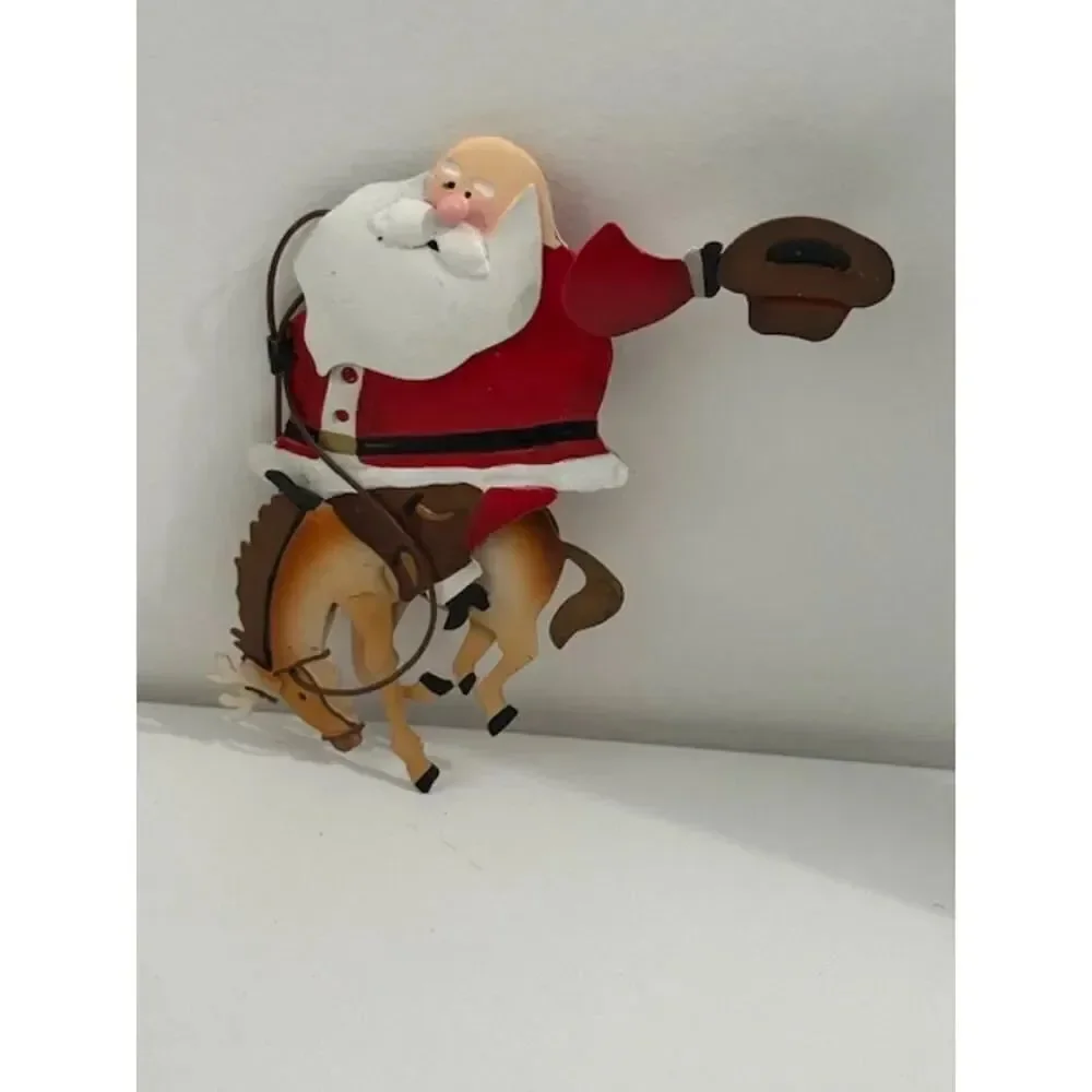 3 Santa Claus Ornaments Hallmark 1991 and 1997 Cowboy Bucking Reindeer